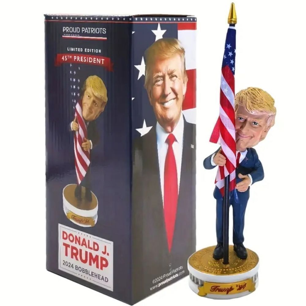 Patriotic Donald Trump Bobblehead with Removable Cloth Flag - Resin Collectible